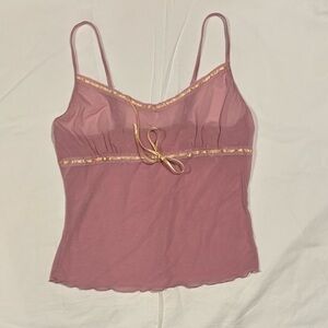 pink mesh top with gold lining